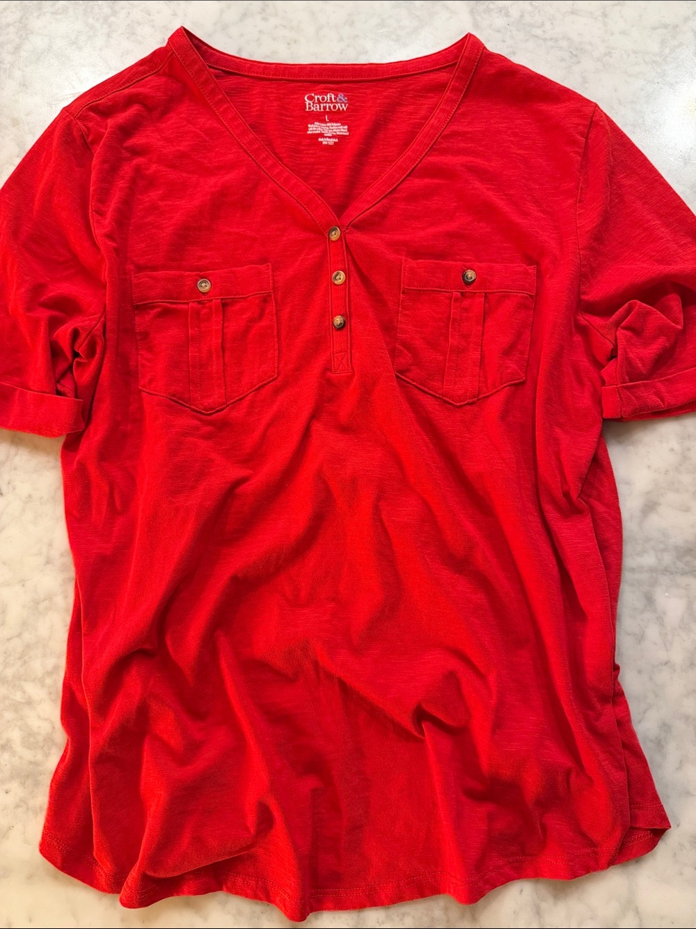Bundle of 2- croft & barrow V-Neck Pocket Henley Tee